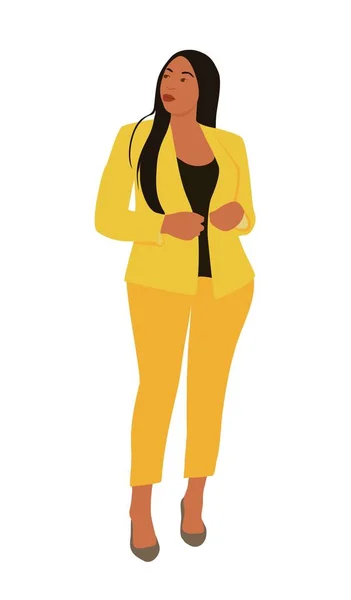 Resmi Sarı Takım Elbiseli Modaya Uygun Afrikalı Amerikalı Kadın Zarif — Stok Vektör