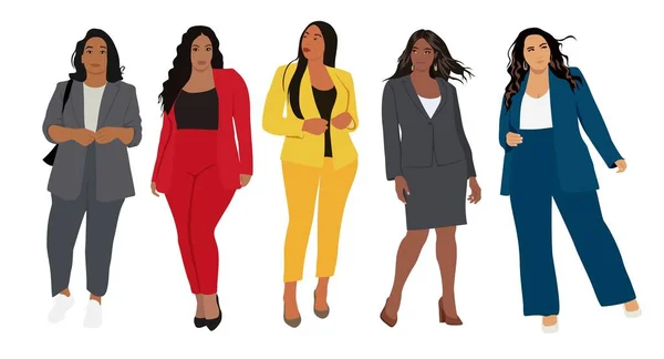 Coleção Mulheres Negócios Ilustração Vetorial Mulheres Atraentes Size Desenhos Animados — Vetor de Stock