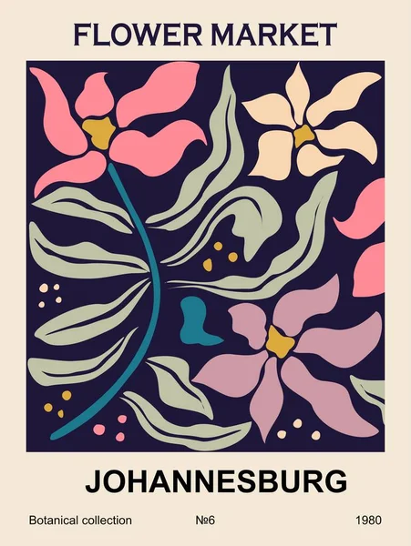 Abstract Poster Flower Market Johannesburg Trendy Botanical Wall Art Floral — Stock Vector