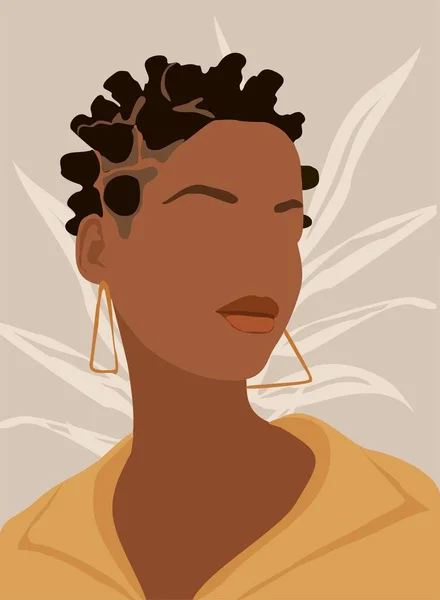 Abstrakt Kvinnoporträtt Vacker Flicka Med Afro Hår Mode Vektor Illustration — Stock vektor