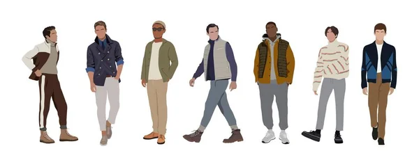 Уличная Мода Мужчин Векторная Иллюстрация Молодые Люди Модном Современном Уличном — стоковый вектор