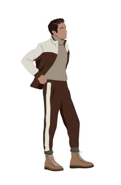 Jeune Homme Portant Tendance Style Sport Moderne Tenue Mode Rue — Image vectorielle
