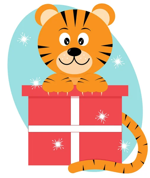 Tigre Una Caja Regalo — Archivo Imágenes Vectoriales