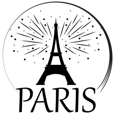 Eyfel Kulesi 'nin silueti ve Paris yazıtları. 