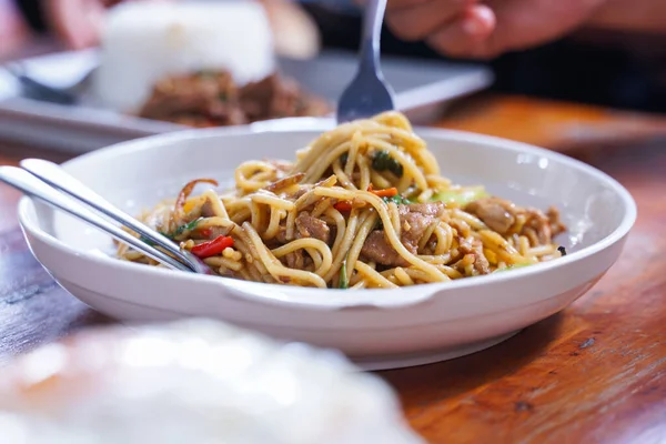 Espaguetis Con Cerdo Picante Otro Favorito Los Tailandeses Sabe Muy — Foto de Stock