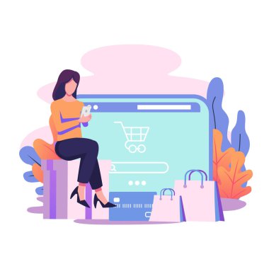 E ticaret uygulaması düz biçim illüstrasyon tasarımı