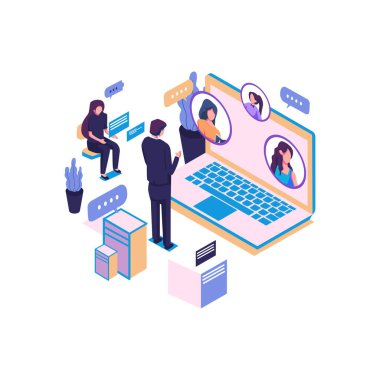 Çevrimiçi konferans düz biçim çizimi tasarımı