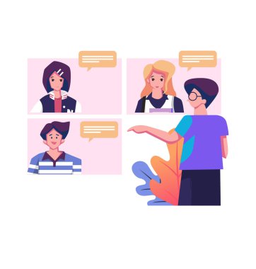 Çevrimiçi buluşma düz biçim illüstrasyon tasarımı