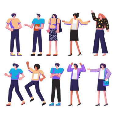 düz karakter rengi tam set illüstrasyon tasarımı