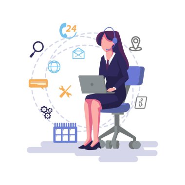 24 saat 7 günlük servis düz biçim illüstrasyon vektör tasarımı