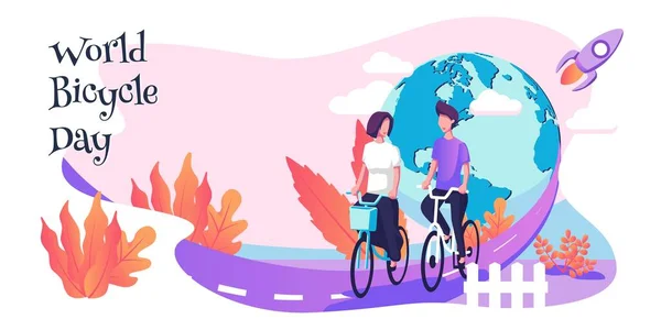 World Bicycle Day Vector Flat Illustration Design — Stock Vector