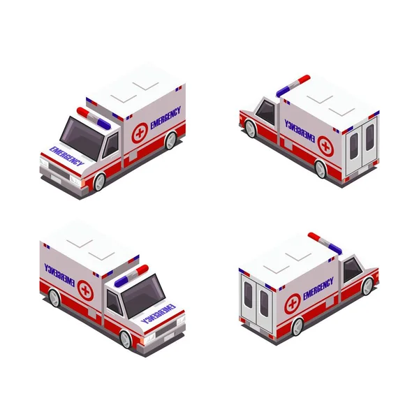 Disegno Dell Illustrazione Vettoriale Isometrica Dell Ambulanza — Vettoriale Stock