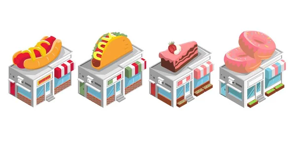 Little Food Shop Isometric Vector Illustration Design — Stock Vector
