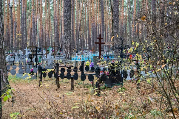 Cimitero Rurale Russo Nella Foresta Villaggio Tulinovka Provincia Tambov — Foto Stock