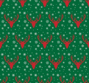 Noel geyiği, siluetler ve kar taneleri, kış tarzı.