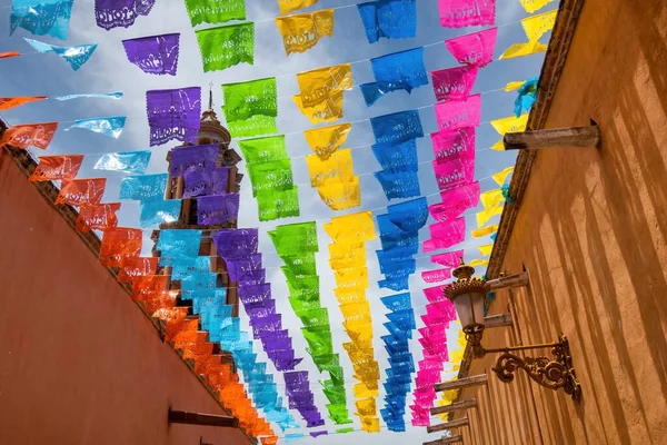 Mexico street with colorful decorations