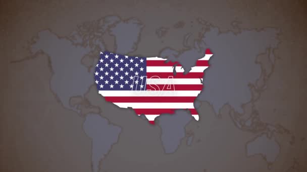 Bandiera Degli Stati Uniti Che Sventola Nel Vento Una Mappa — Video Stock