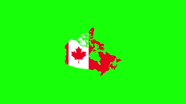 Layar Hijau Bendera Kanada Melambai Dalam Angin Dan Dengan Peta — Stok Video