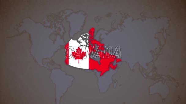 Drapeau Canadien Agitant Dans Vent Avec Une Carte Pays Dans — Video