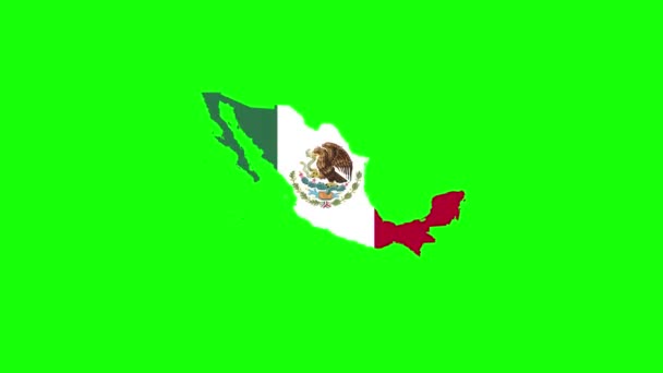 Vihreä Ruutu Meksikon Lippu Lepattava Tuulessa Featuring Kartta Maan Meksikon — kuvapankkivideo
