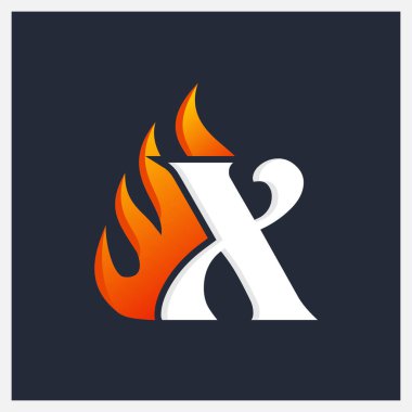 letter X logo with fire flame