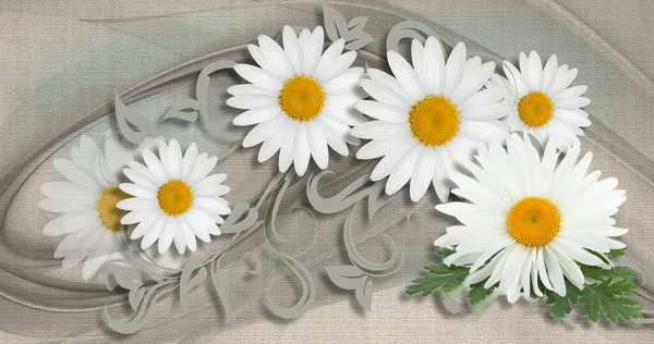 Білі Ромашки Текстурі Полотна Тканини Ліцензійні Стокові Зображення