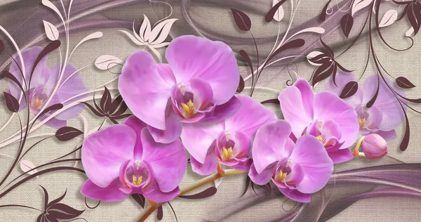 Różowe Orchidee Tkaninie Płótno Tekstury — Zdjęcie stockowe