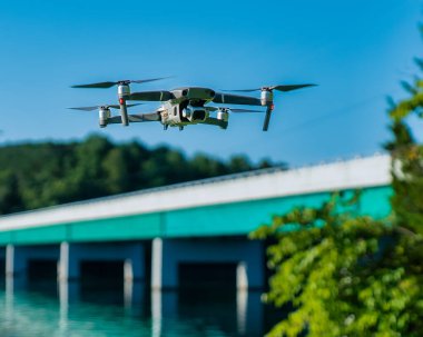 A photo of a drone flying over a lake in Tennessee.