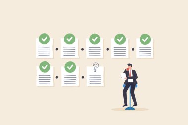 Businessman checking documents. Project tracking or goal tracker. Successfully completed part of checklist and progress is well done.