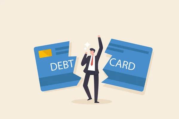 Trap Credit Card Debt Concept Young Man Happy Paying Credit —  Fotos de Stock