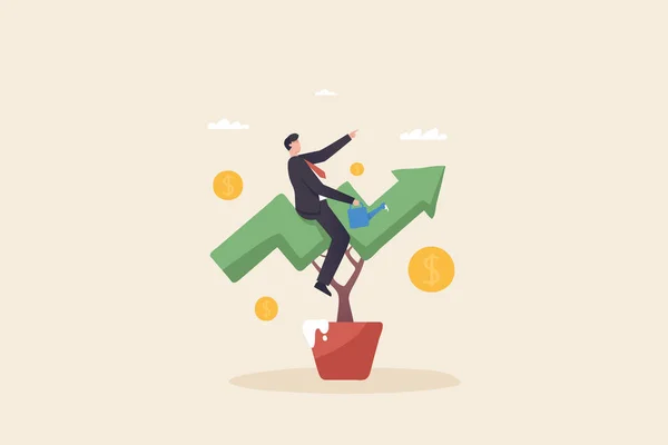 Businessman Riding Graph Plant Pot Shaped Graph Investment Growth Business — Stockfoto