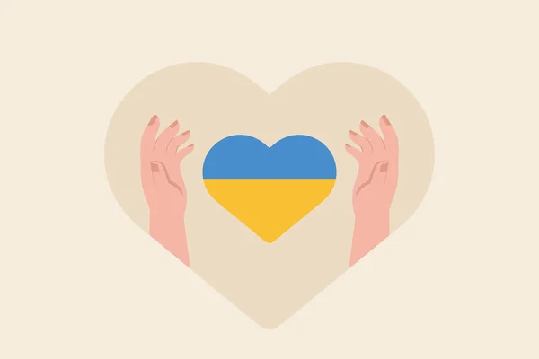 Heart Print National Flag Ukraine Female Hands Stay Ukraine Concept — Zdjęcie stockowe