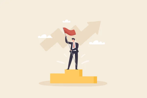 Winner Success Businessman Standing Red Flag Leadership Challenge Achievement Concept — Φωτογραφία Αρχείου