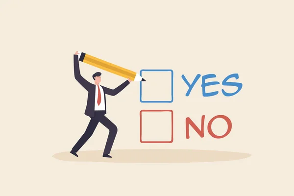 Business decision making, choose yes or no alternative or choices. Compare, Yes or no answer to asking question as choice decision concept.