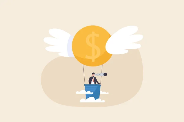 Find Business Growth Investment Ideas Businessman Hot Air Balloon Looking — Φωτογραφία Αρχείου