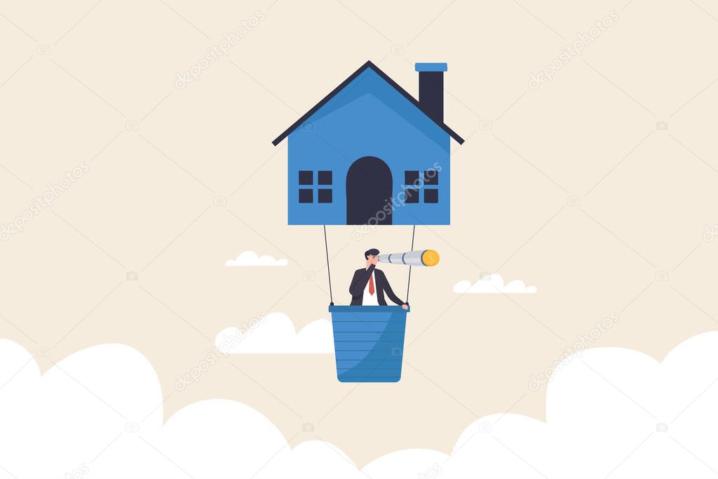 House Price, Real estate investment. House Shape Hot Air Balloon.
