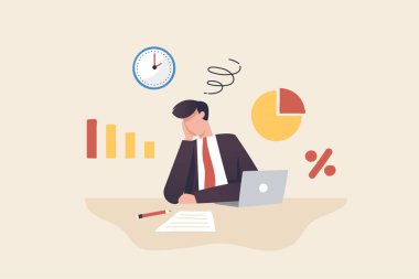 Businessman worry about work, lack of motivation to work, chronic stress and lack of concentration. Decreased work efficiency.