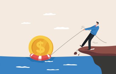 Overcome a Financial Crisis, Solve the financial crisis economic downturn. Coping with inflation. currency, savings, money, dollar, bankruptcy, finance, lifebelt.