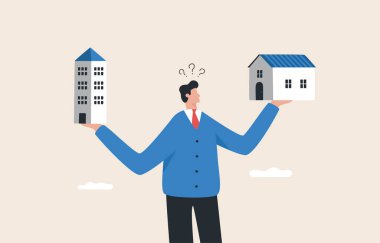 Housing investment concept. Choosing to invest in a house or condo. Find investment opportunities or create the highest return from real estate business.