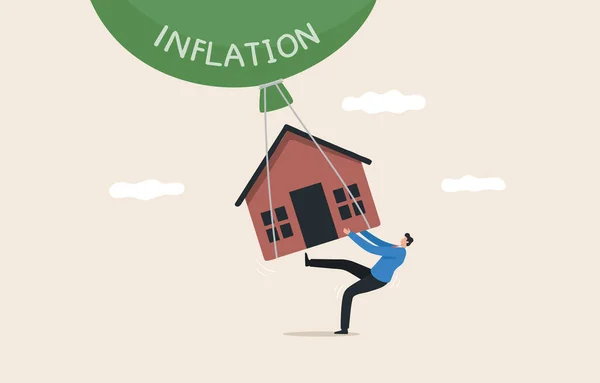 Rising House Prices Real Estate Inflation House Floats Sky Inflation — стоковое фото