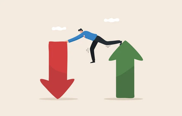 Stock market uncertainty and volatility. Downtrend or uptrend. Investment risk. Investors try to maintain a balance between up and down arrows.