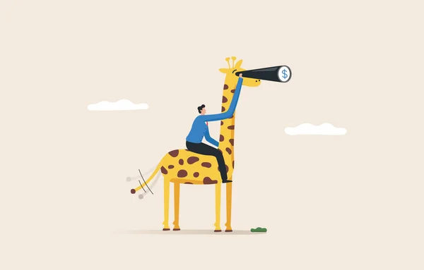 Look for financial opportunities with creativity. set clear goals Always open to new ideas. Finance, investment, profit, financial innovations. Businessman looking for opportunities on the back of a giraffe.