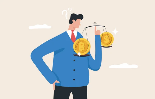 Balance Your Portfolio Between Bitcoin and Dollars. The concept of investing in currency. Foreign exchange trading. Investors manage their investment portfolios in a balanced way.