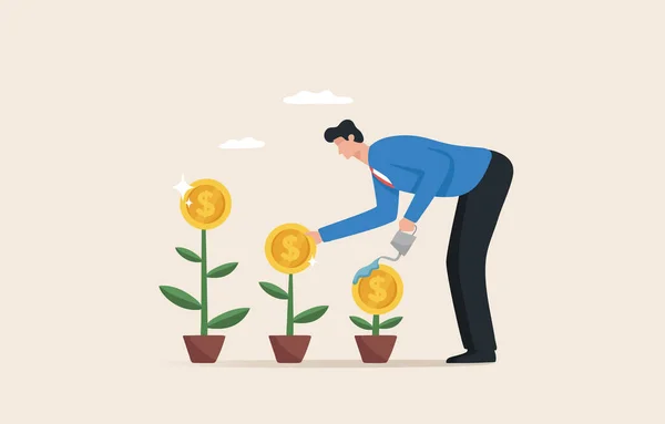 Profit growth. Divide your investment portfolio into sections. Manage your investments with stability and wealth. A businessman waits for the seedlings to grow.