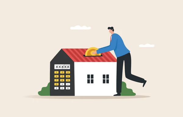 House Mortgage Payment Installment Schedule Concept Young Man Businessman Saves — Φωτογραφία Αρχείου