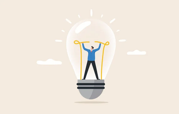 Sparking new business ideas. Creativity, innovation. Processes and solutions. Leadership that faces problems. Manager or leadership plug in idea light bulb.