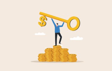 Financial key success. Wealth solution to make money and get profit.  A banker or a financially wealthy person