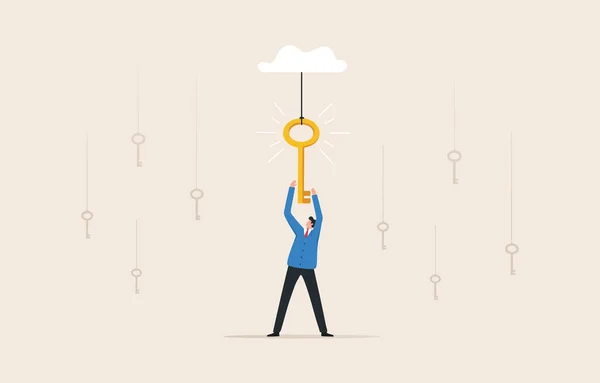 Hanging Keys. Choosing The Right Key. The key to success. Being first or being different leads to a goal. Leaders in search of success. A businessman finds the right key.