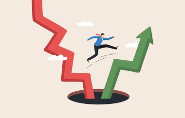 Stock market volatility. Adjustment of investment portfolio.  Stop loss, up trend.Businessman change to investment in stock market trend.