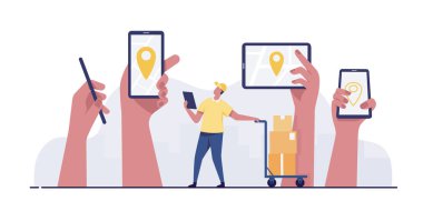 Mobile smartphone with location pin delivery service concept.